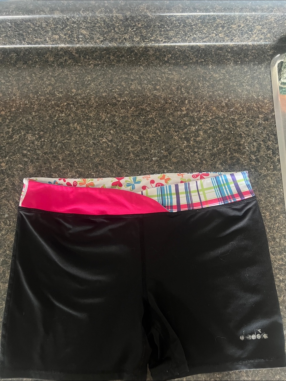 Diadora Black Swim Shorts with Pink and Multicolor Waistband